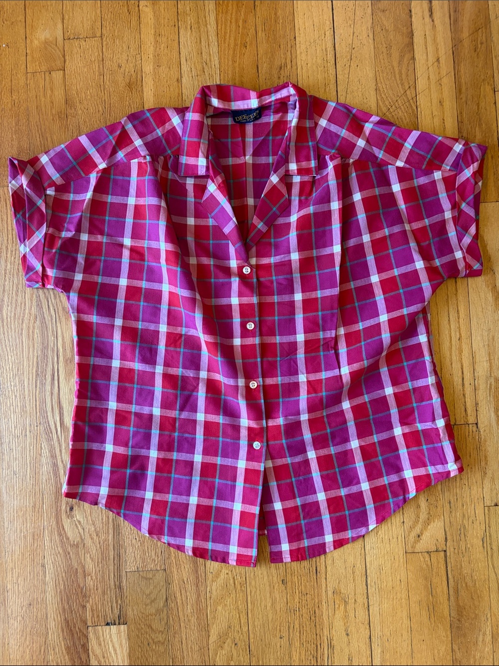 Vintage Dee Cee Made in America Plaid Button-Down Shirt in Pink and White